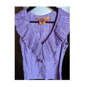 Tory Burch Linen Ruffle Top